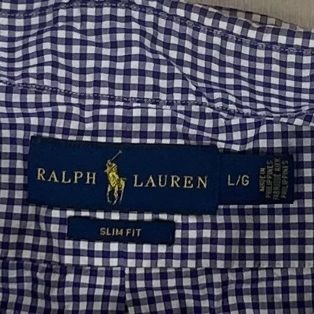 Polo Ralph Lauren Mens Slim Fit Gingham Button Down Shirt Purple White L